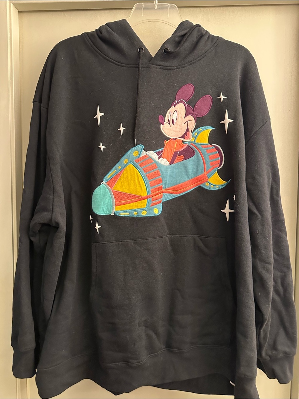 Disneyland Black Hoodie with Retro Mickey Rocket Graphic